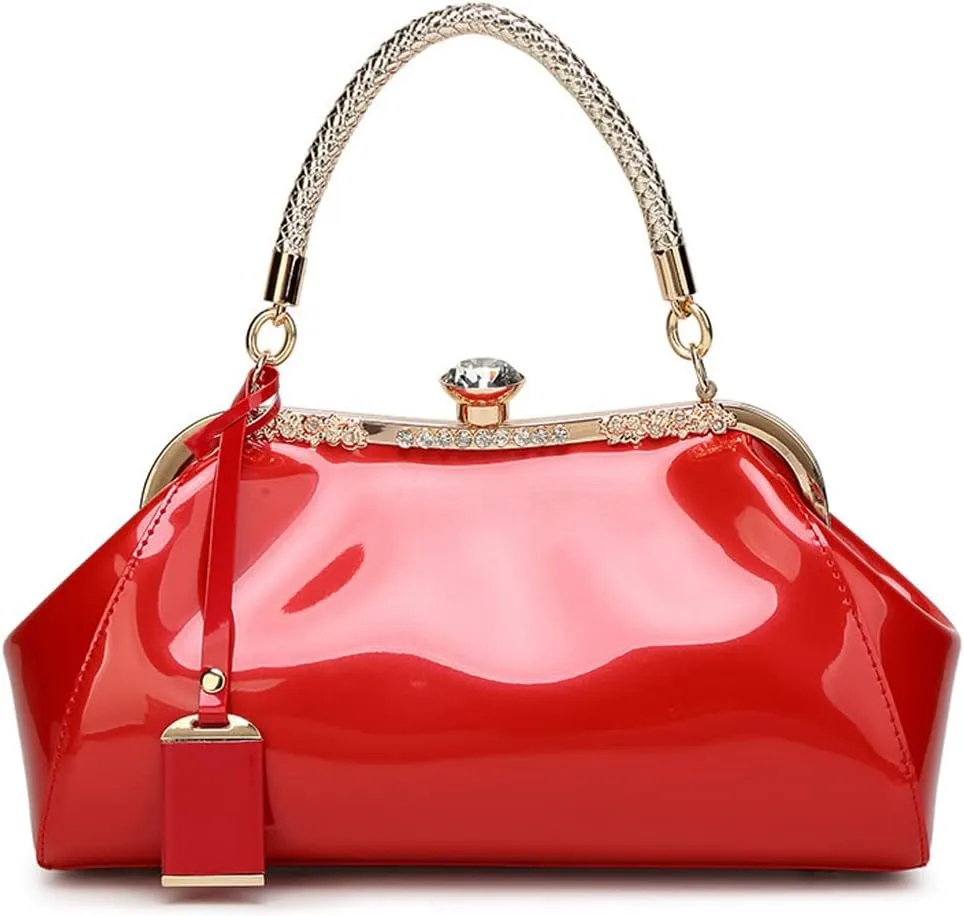 Yohora Women Retro Top Handle Handbag Kiss Lock Shoulder Bag Clutch Purse with Adjustable Strap Evening Crossbody Wallet