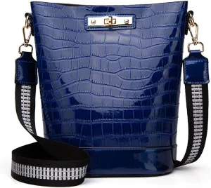 Yohora Women's Crocodile Print Shoulder Bag Large Capacity Patent Leather Crossbody Bag Retro Satchel Purse with Inner Pouch