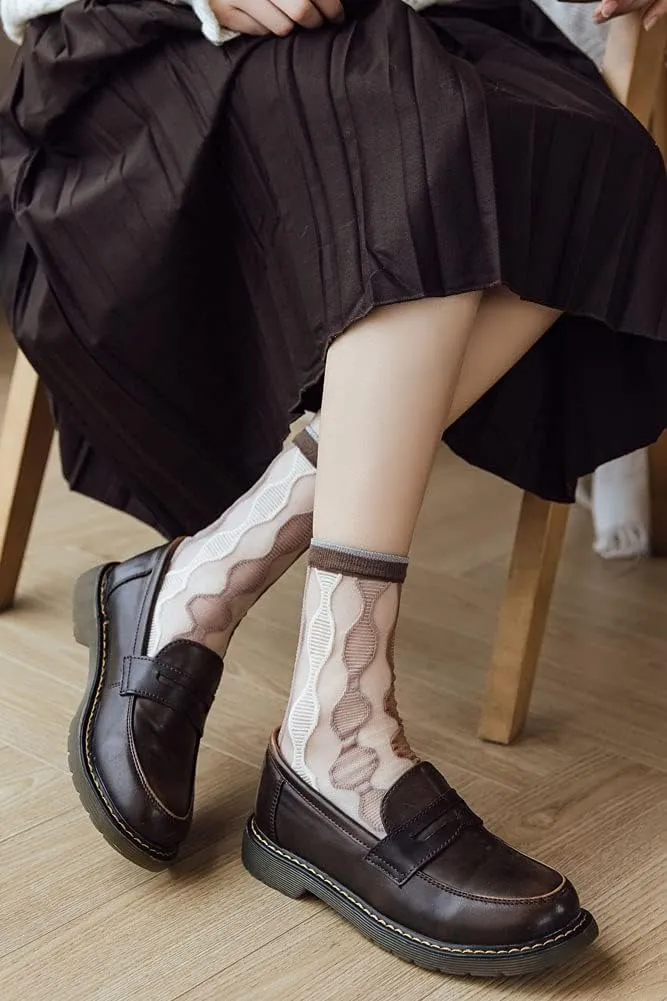 Yomutiur Womens Sheer Socks, Summer Transparent Thin Mesh Lace Elastic Jacquard Crystal Glass Silk Sheer Socks