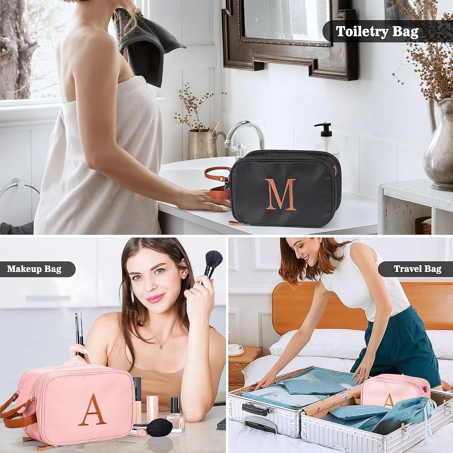 YOOLIFE Toiletry Bag - Personalized Gifts for Women Mom Her Initial Travel Toiletry Bag Water Resistant Travel Essentials for Women, Portable Organizer for Accessories, Birthday Gifts Letter J Black