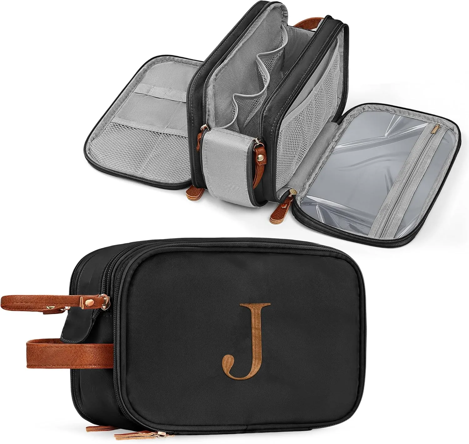 YOOLIFE Toiletry Bag - Personalized Gifts for Women Mom Her Initial Travel Toiletry Bag Water Resistant Travel Essentials for Women, Portable Organizer for Accessories, Birthday Gifts Letter J Black
