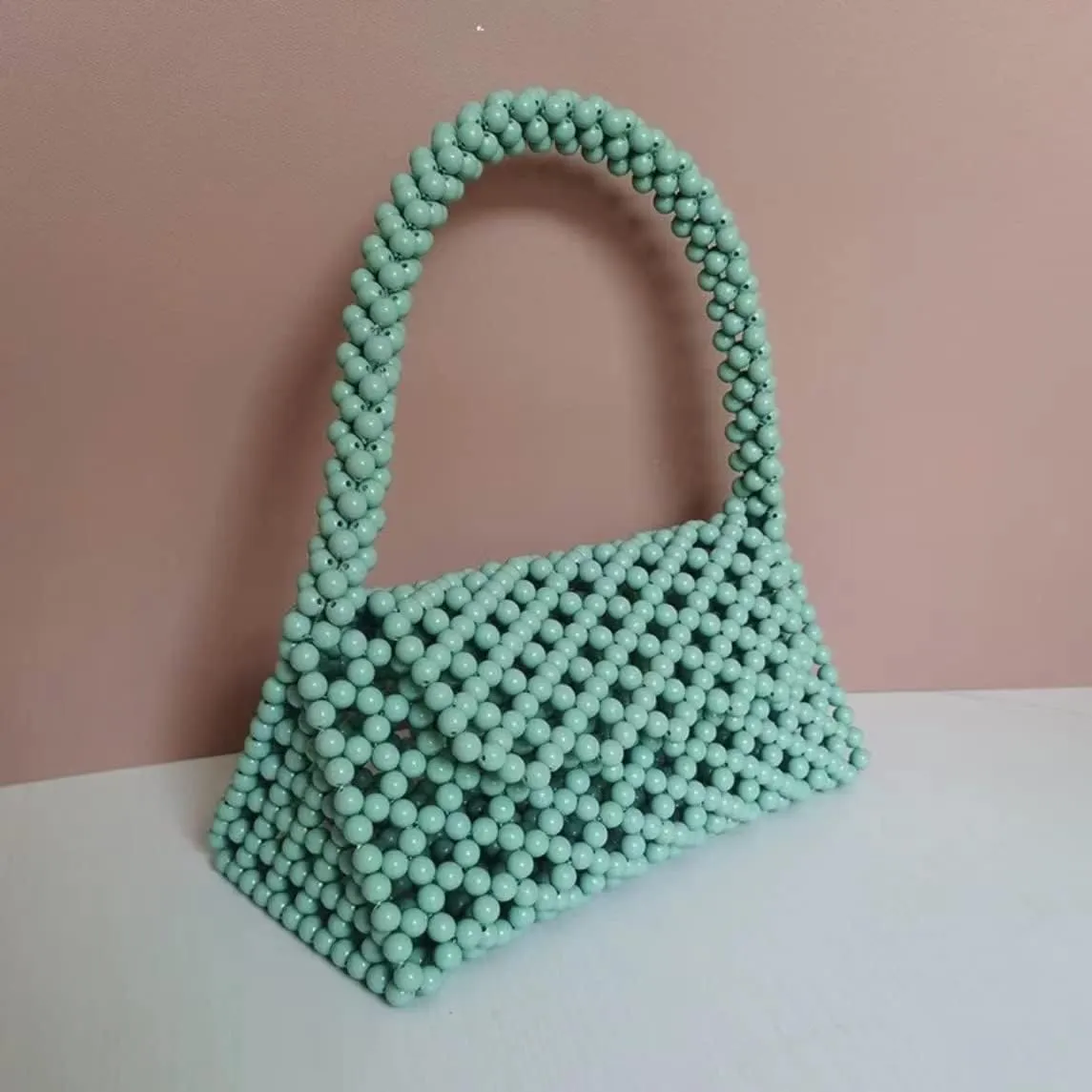 YUSHINY Candy Color Acrylic Beaded Hollow Handbag Evening Clutch Triangle Bags for Wedding Party