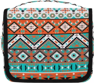 Yzrwebo Bohemian Print Hanging Toiletry Bag for Women Man, Aztec Textures Portable Travel Makeup Bag Water Resistant Travel Bag Bathroom Organizer Toiletries Bag for Cosmetics Essentials Accessories