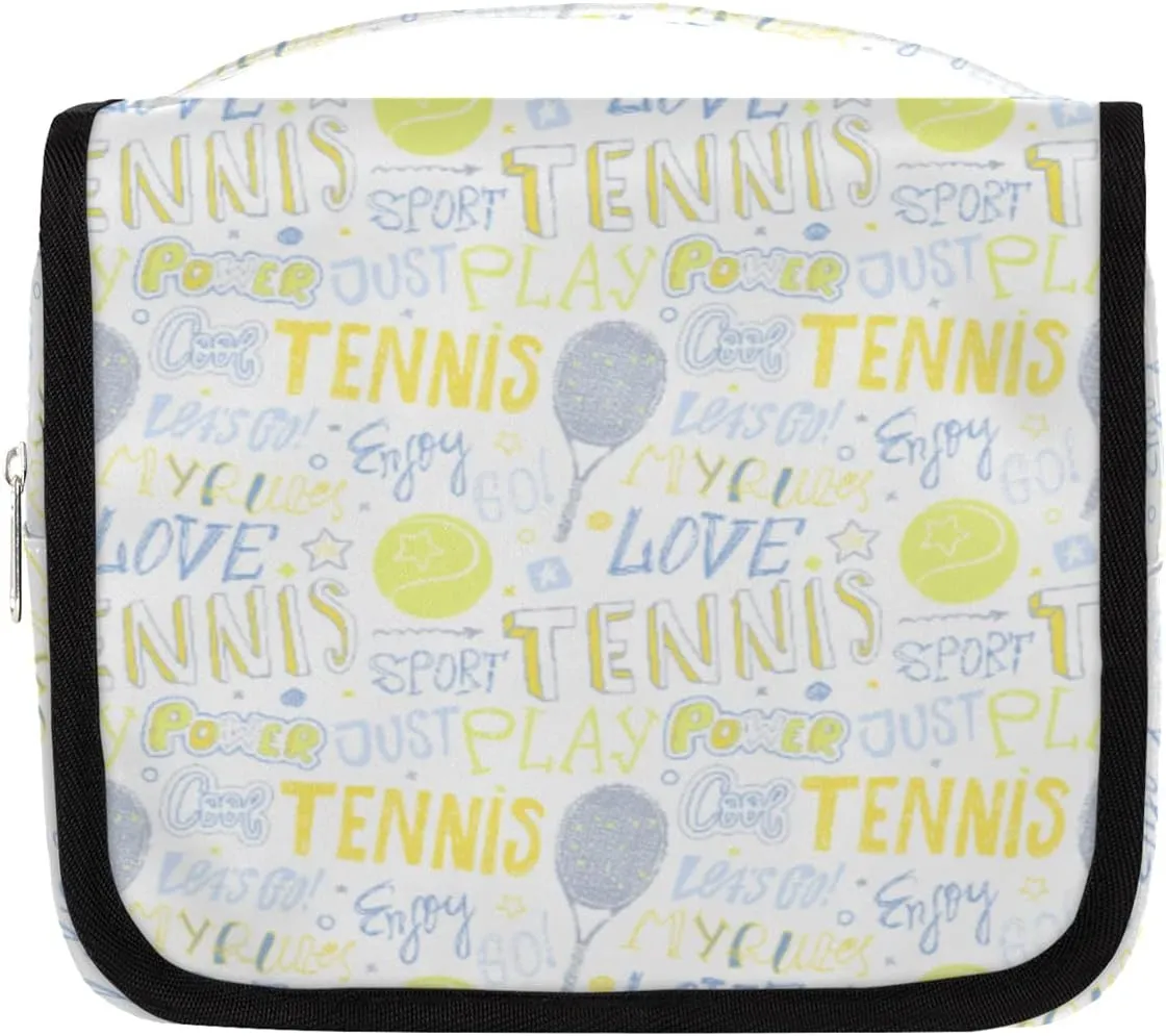 Yzrwebo Sport Tennis Hanging Toiletry Bag for Women Man, Tennis Rackets Portable Travel Makeup Bag Water Resistant Travel Bag Bathroom Organizer Toiletries Bag for Cosmetics Essentials Accessories