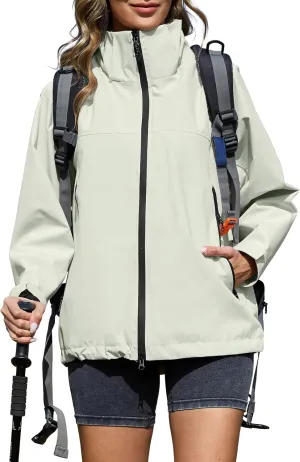 Zando Lightweight Rain Jacket Women Waterproof Rain Coats for Women Loose Fit Raincoat Hooded Hiking Windbreaker Jacket Women