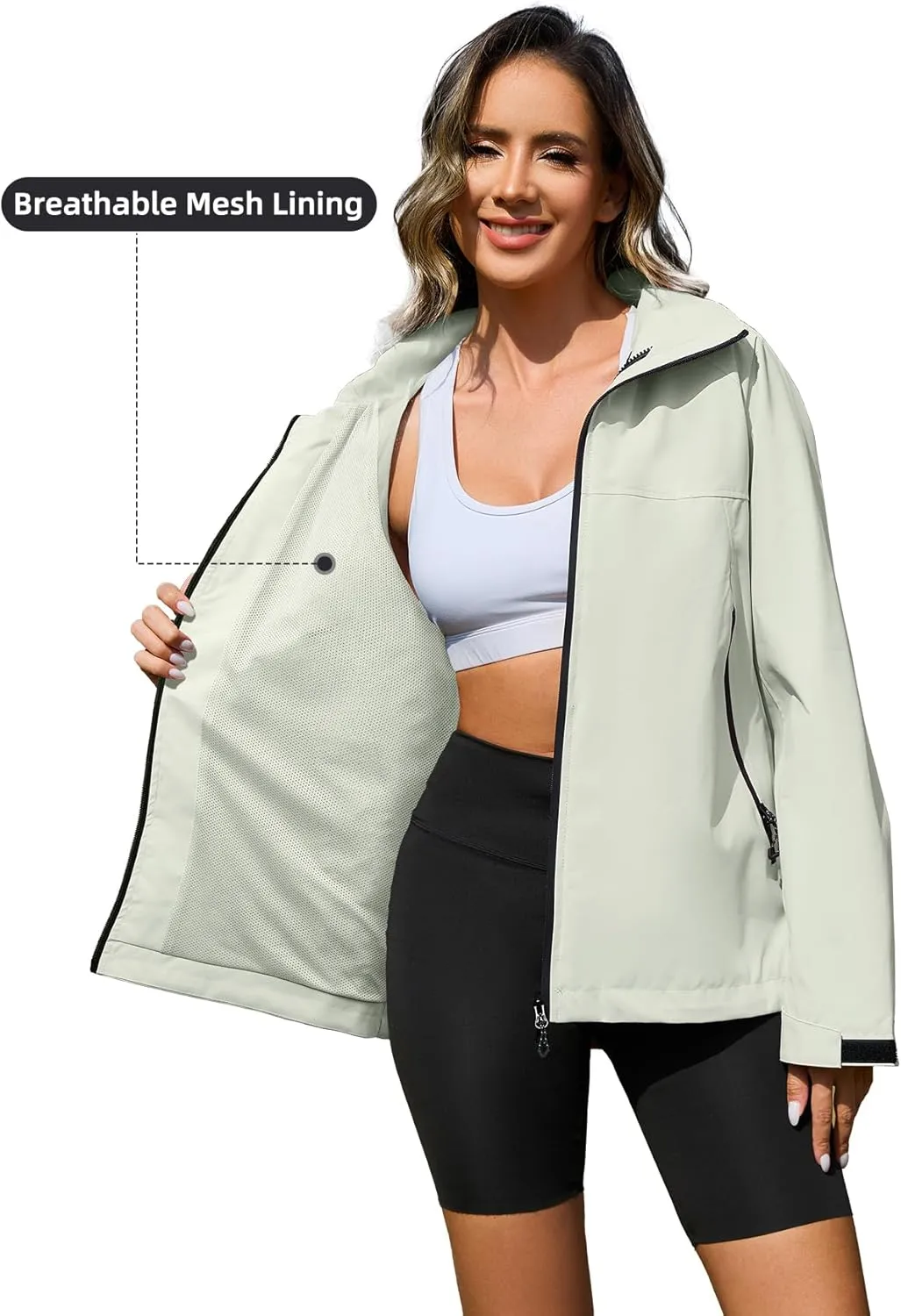 Zando Lightweight Rain Jacket Women Waterproof Rain Coats for Women Loose Fit Raincoat Hooded Hiking Windbreaker Jacket Women