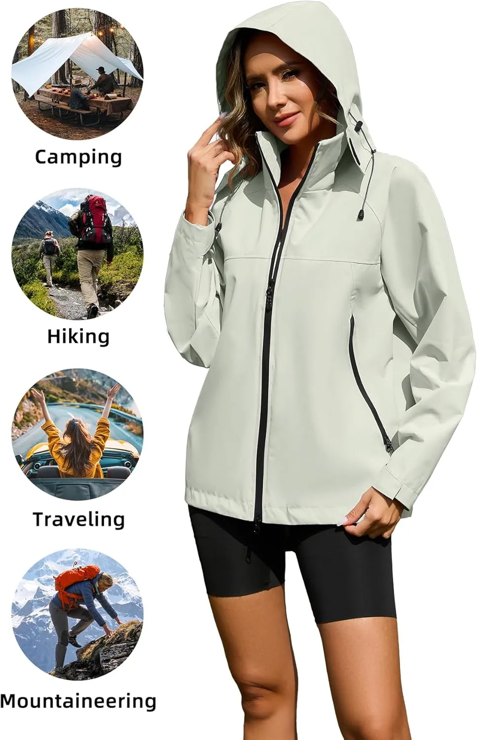 Zando Lightweight Rain Jacket Women Waterproof Rain Coats for Women Loose Fit Raincoat Hooded Hiking Windbreaker Jacket Women