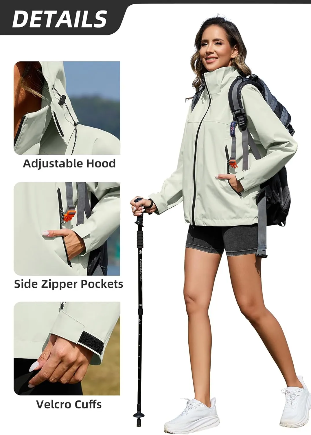 Zando Lightweight Rain Jacket Women Waterproof Rain Coats for Women Loose Fit Raincoat Hooded Hiking Windbreaker Jacket Women