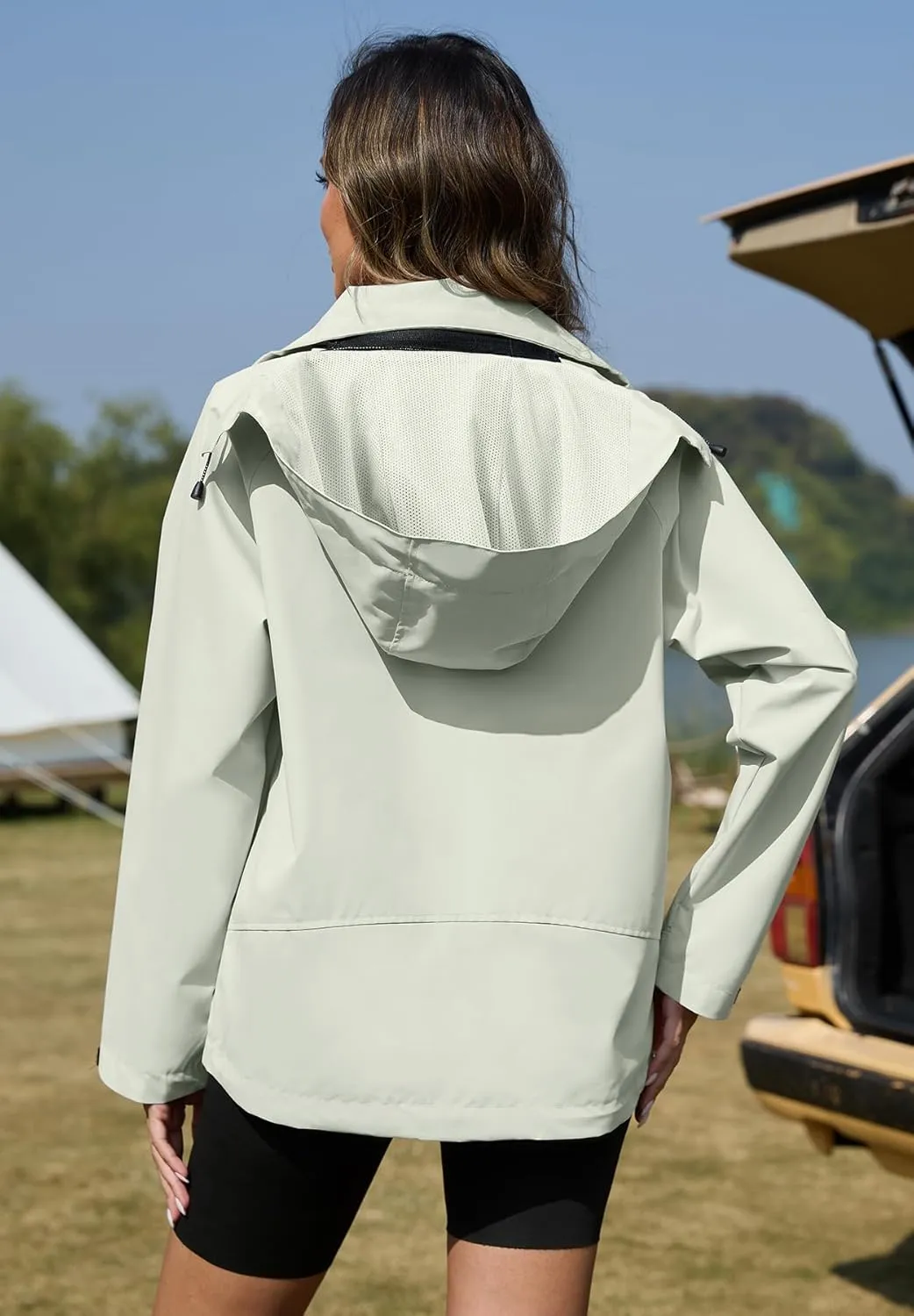 Zando Lightweight Rain Jacket Women Waterproof Rain Coats for Women Loose Fit Raincoat Hooded Hiking Windbreaker Jacket Women