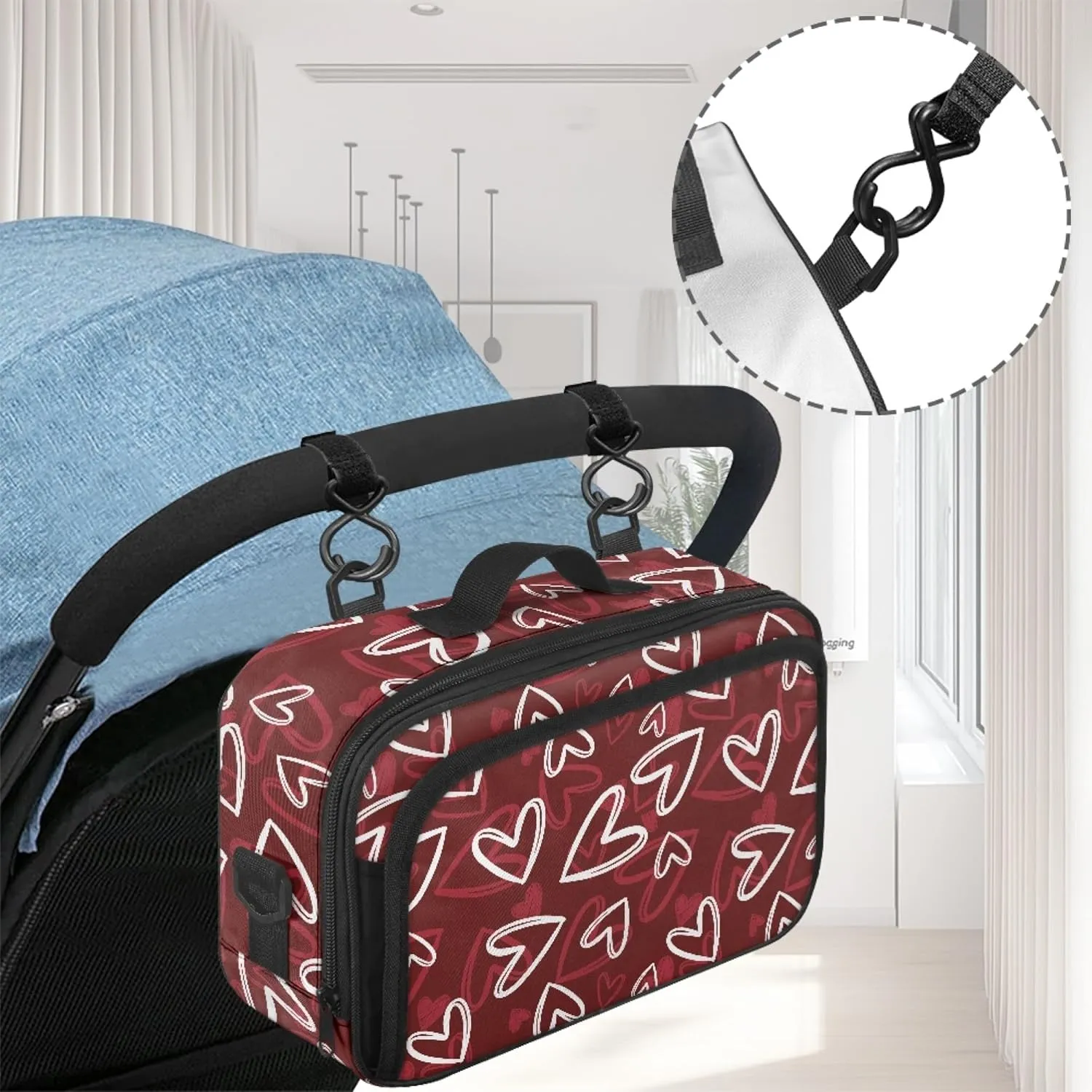 Zanxaintu Heart Small Diaper Bag Lightweight Stroller Diaper Bag with Pocket Diaper Bag Accessories Detachable Stroller Caddy Mini Diaper Bag Crossbody Fits All Strollers