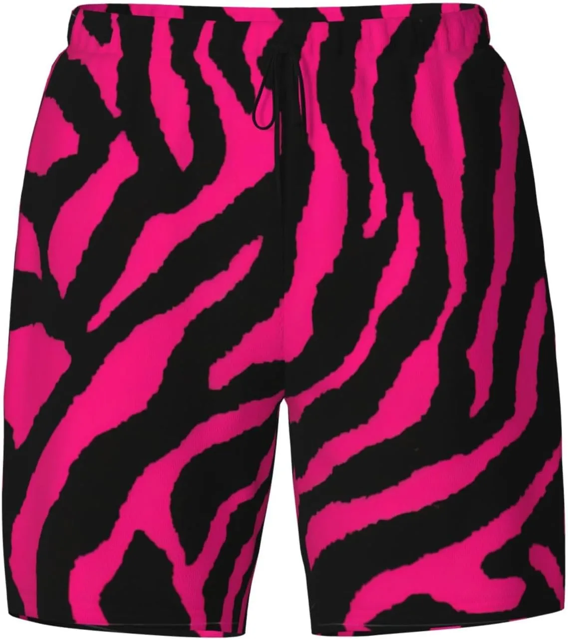 Zebra Tiger Leopard Pink Print Men's Double Layer Swim Shorts, Gym Workout Shorts with Pocket