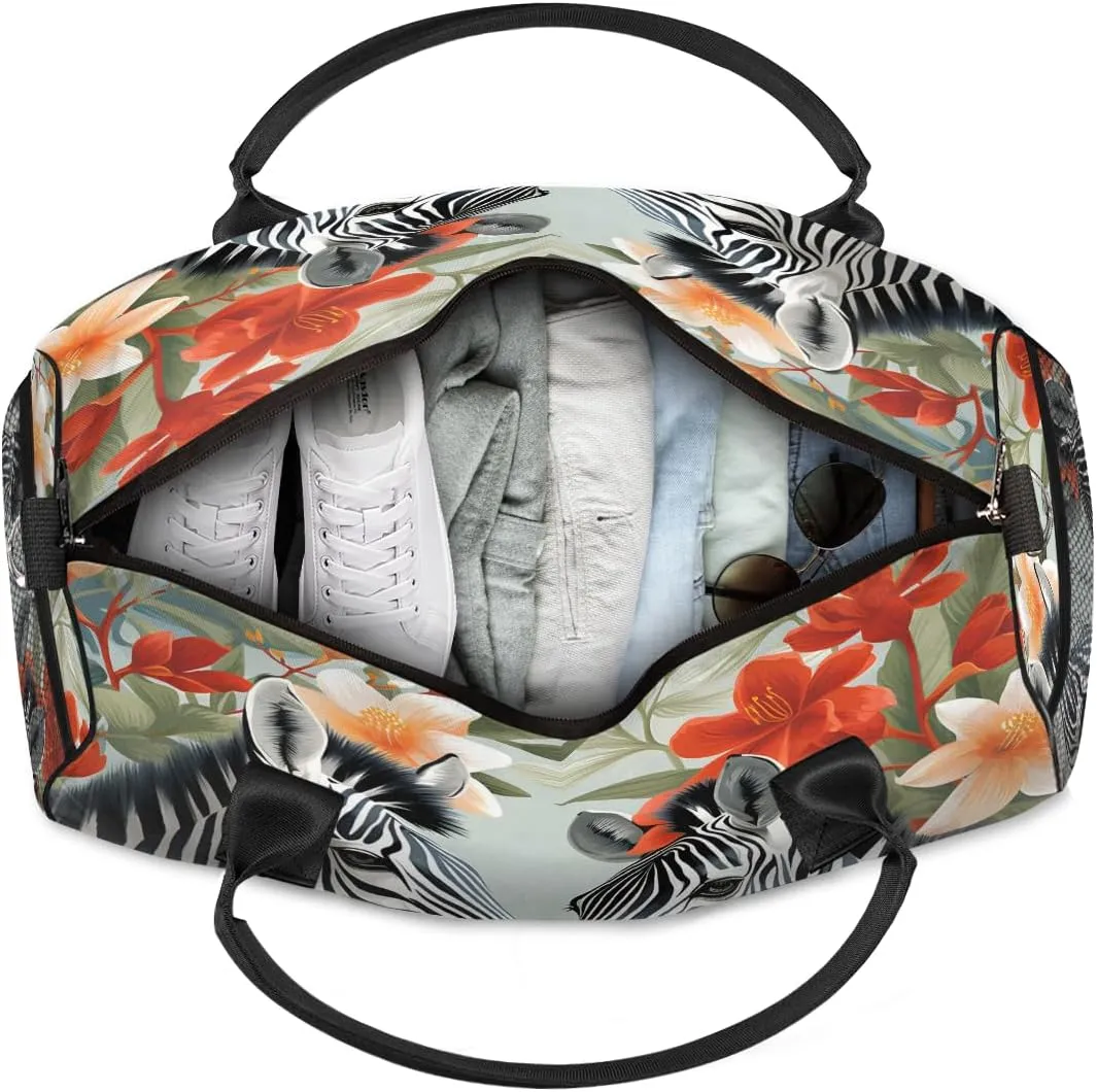 Zebra Travel Duffle Bag for Women Men Foldable Waterproof Weekender Bag Carry on Tote for Overnight Sports Gym Tropical Animal Zebra