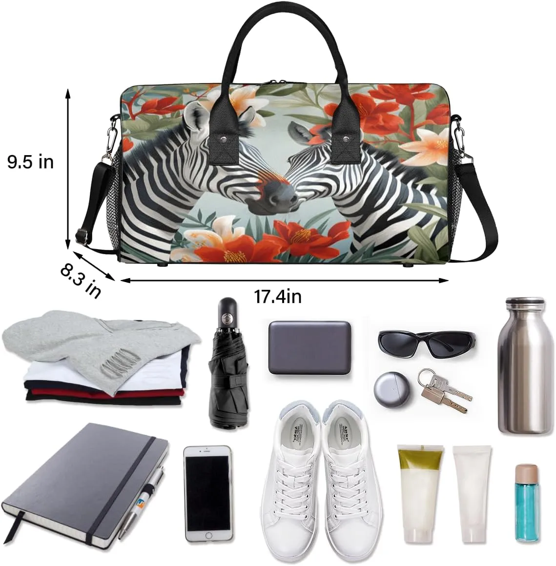 Zebra Travel Duffle Bag for Women Men Foldable Waterproof Weekender Bag Carry on Tote for Overnight Sports Gym Tropical Animal Zebra