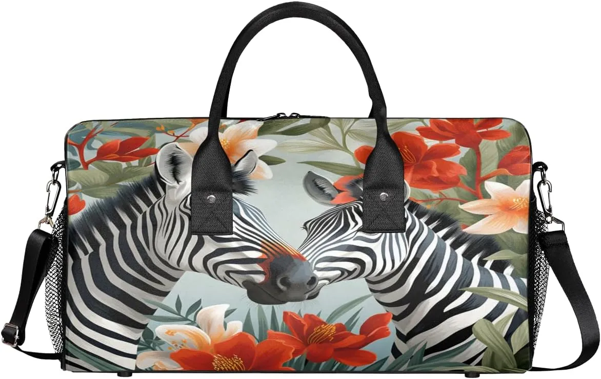 Zebra Travel Duffle Bag for Women Men Foldable Waterproof Weekender Bag Carry on Tote for Overnight Sports Gym Tropical Animal Zebra