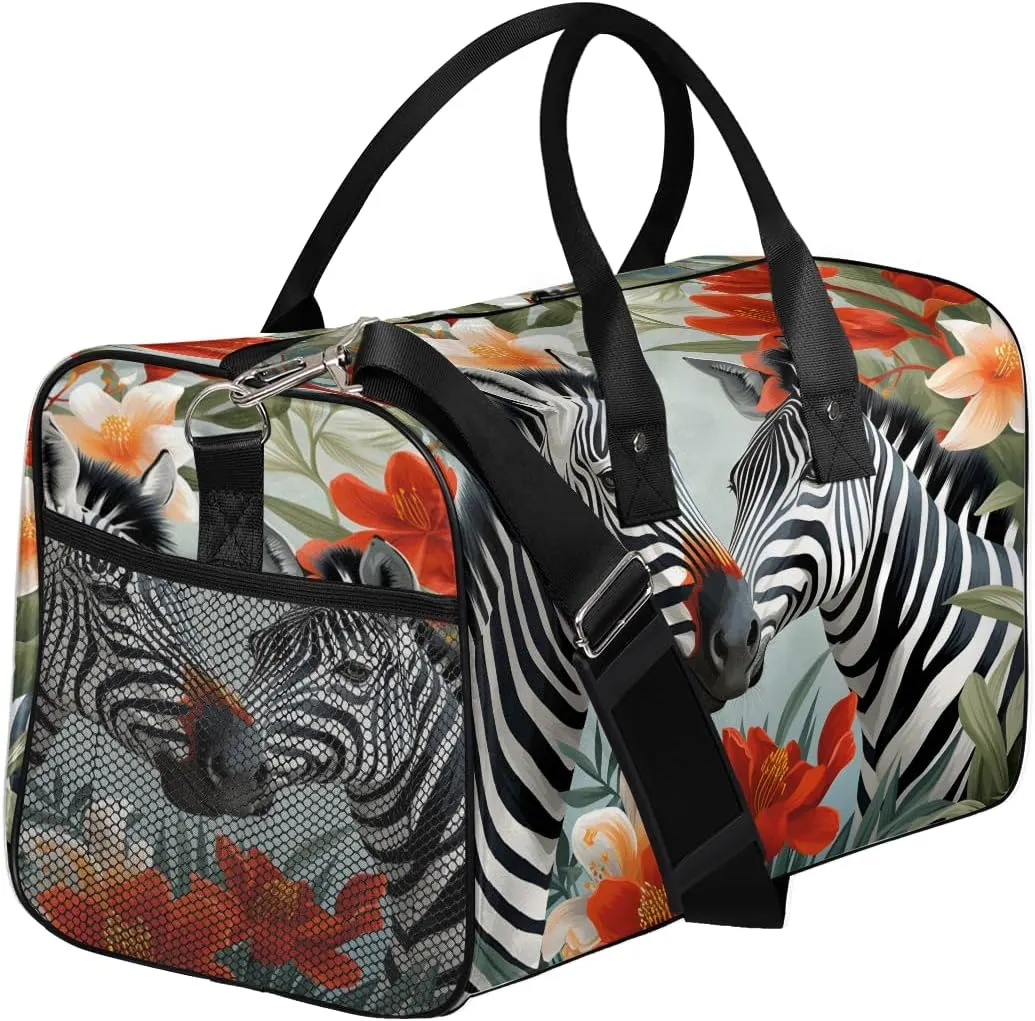 Zebra Travel Duffle Bag for Women Men Foldable Waterproof Weekender Bag Carry on Tote for Overnight Sports Gym Tropical Animal Zebra