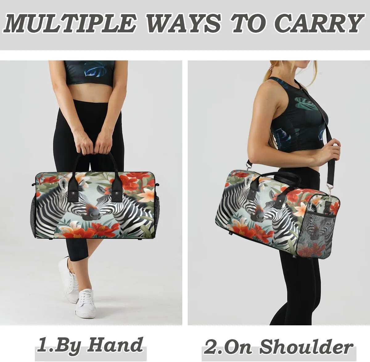 Zebra Travel Duffle Bag for Women Men Foldable Waterproof Weekender Bag Carry on Tote for Overnight Sports Gym Tropical Animal Zebra