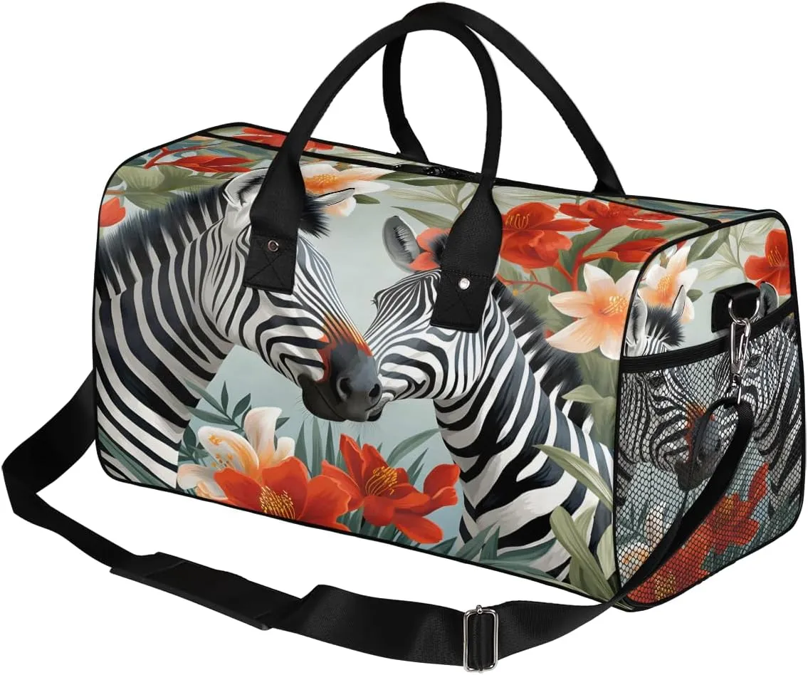 Zebra Travel Duffle Bag for Women Men Foldable Waterproof Weekender Bag Carry on Tote for Overnight Sports Gym Tropical Animal Zebra