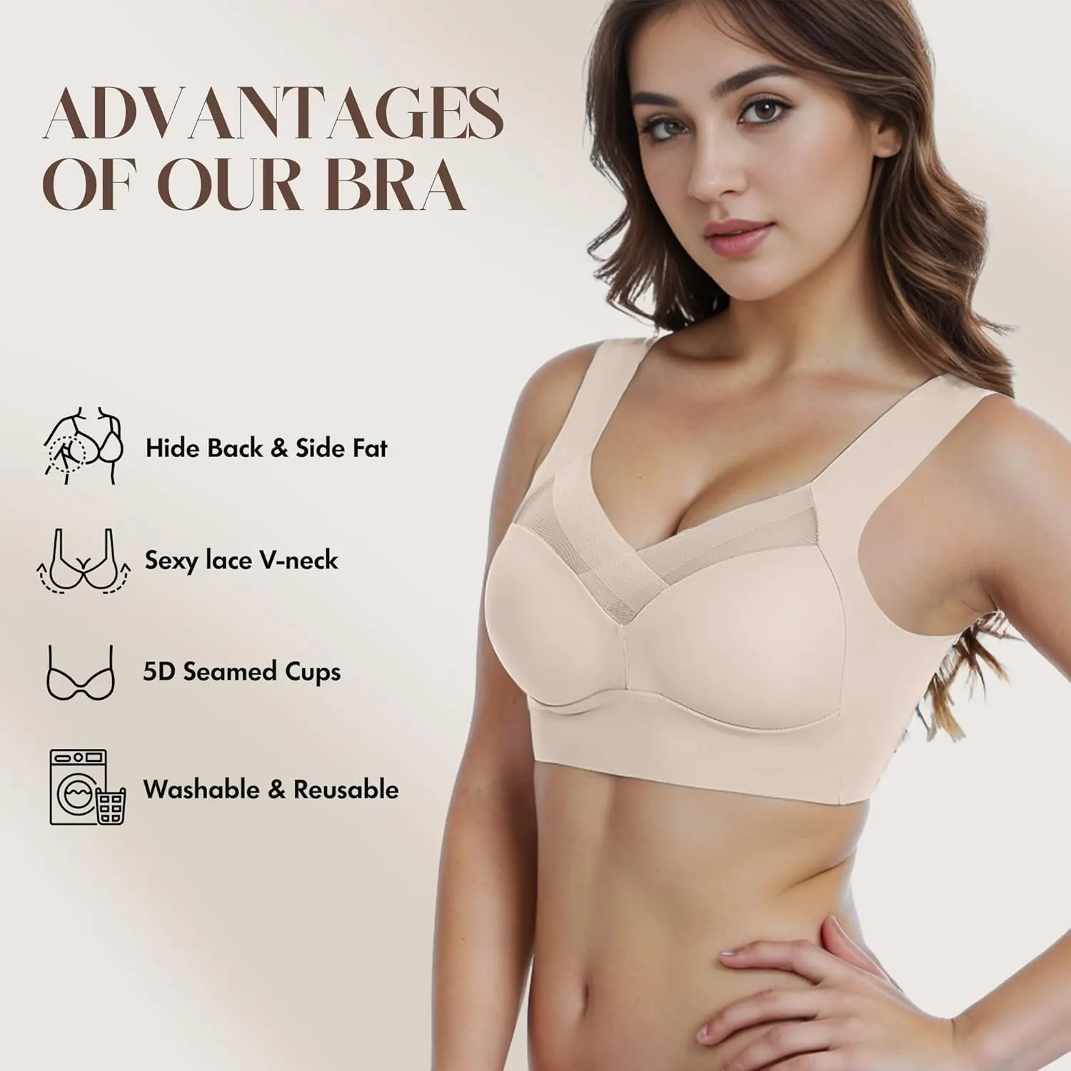 Zen Chic Bra Ultimate Lift Full-Figure Fashion Deep Cup Wireless Seamless Mesh Bras Padded Push Up Back Fat