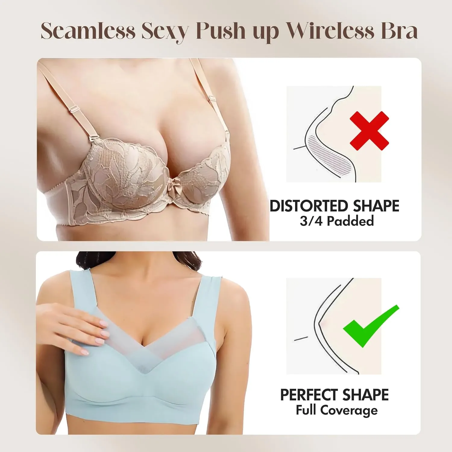 Zen Chic Bra Ultimate Lift Full-Figure Fashion Deep Cup Wireless Seamless Mesh Bras Padded Push Up Back Fat