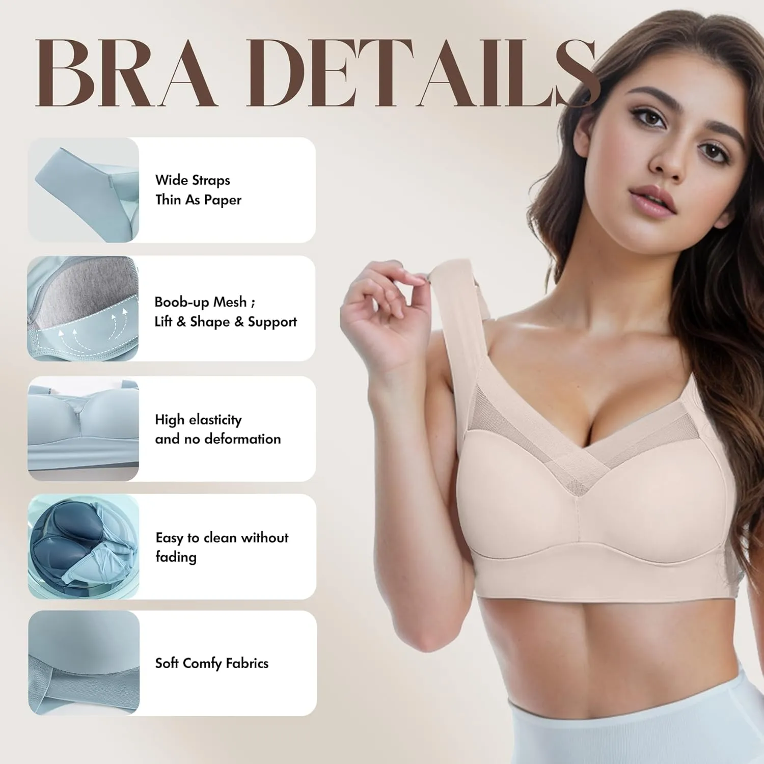 Zen Chic Bra Ultimate Lift Full-Figure Fashion Deep Cup Wireless Seamless Mesh Bras Padded Push Up Back Fat
