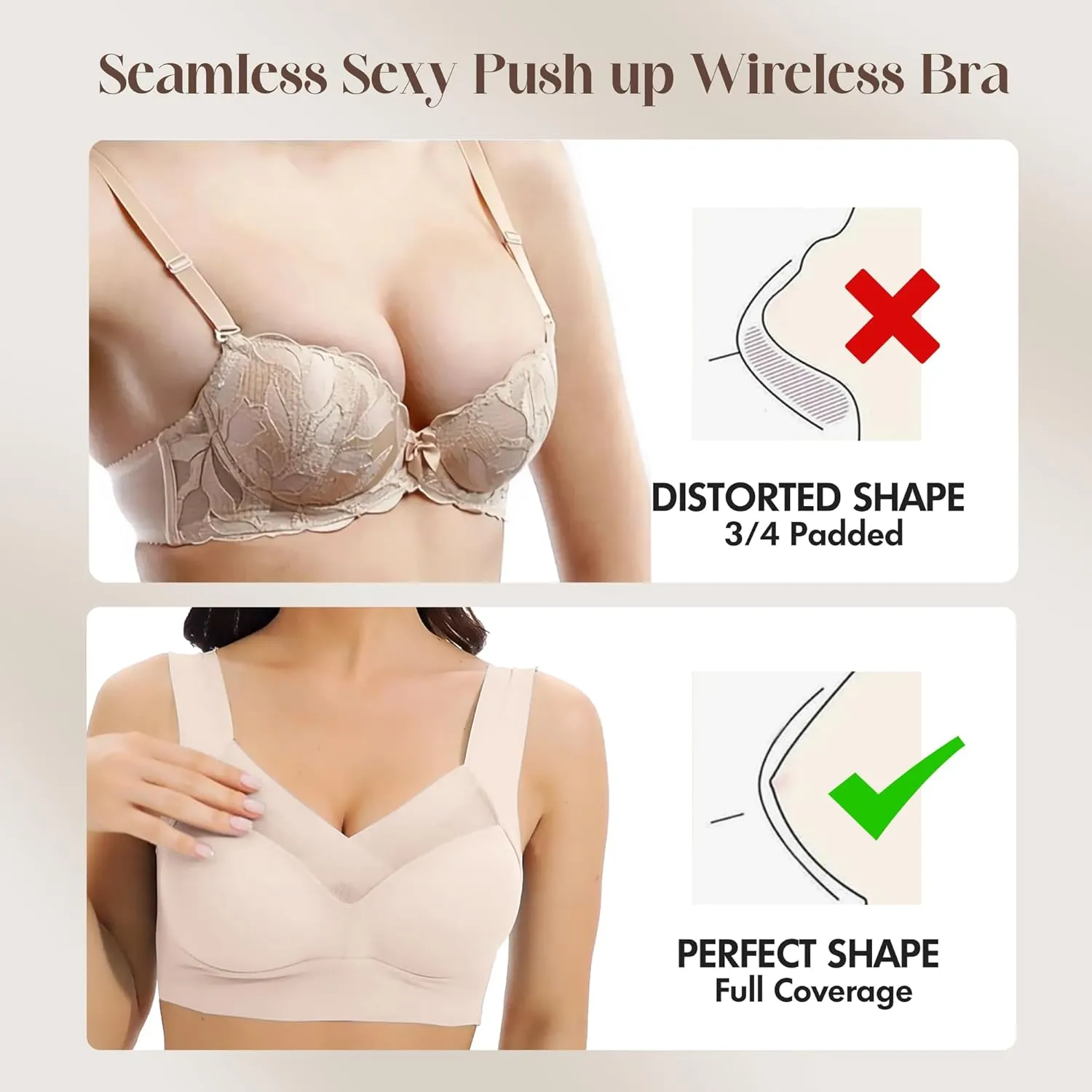 Zen Chic Bra Ultimate Lift Full-Figure Fashion Deep Cup Wireless Seamless Mesh Bras Padded Push Up Back Fat