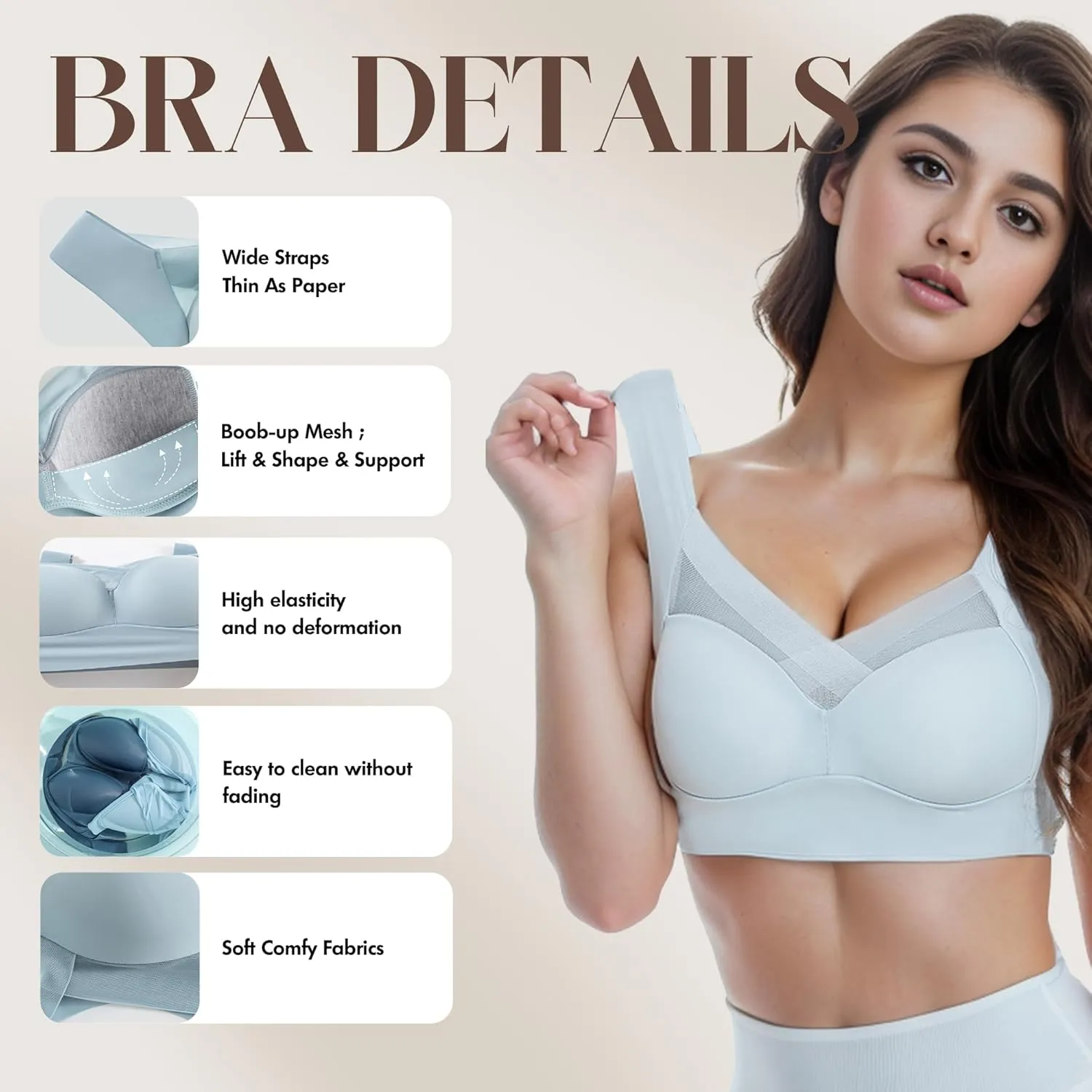 Zen Chic Bra Ultimate Lift Full-Figure Fashion Deep Cup Wireless Seamless Mesh Bras Padded Push Up Back Fat