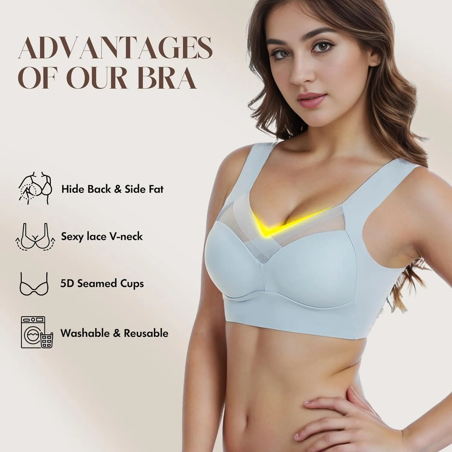 Zen Chic Bra Ultimate Lift Full-Figure Fashion Deep Cup Wireless Seamless Mesh Bras Padded Push Up Back Fat