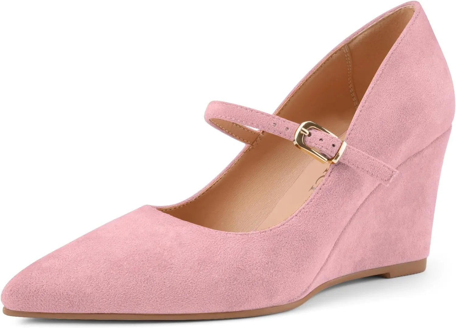 Z.Oufeier Womens Pointy Toe Suede Buckle Ankle Strap Mary Jane Wedge High Heels Wedding Party Dress Business Pumps Shoes 3.4 Inches